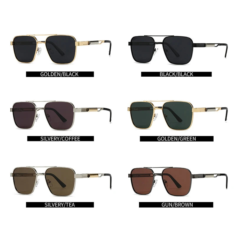 JNPCXI Fashion Double Bridges Square Sunglasses Women Retro Rivets Polarized Men Punk Sun Glasses Shades UV400