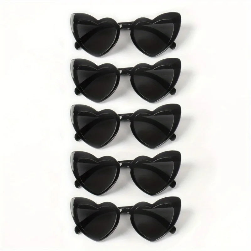 5pcs Women's Heart-Shaped Cat-Eye Fashion Glasses - Black Retro Plastic Frame Decorative Glasses for Party Wedding