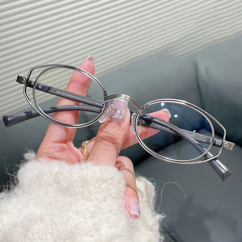 JNPCXI New Vintage Double-circle Oval Glasses Frame Men Optical Prescription Eyeglasses Women Luxury Eyewear