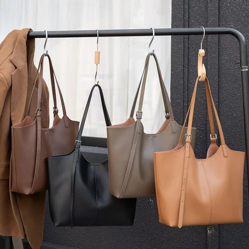 Women's Natural Genuine Leather Tote Bag Female Large Capacity Soft Cowhide Leather Handbag Ladies Luxury Designer Shoulder Bags