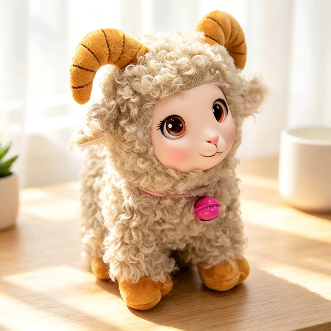 Adorable Lamb Plush Toy with bell Soft Vinyl Plush Stuffed Animal Cuddly Sheep Birthday Gift Room Accent Random accessory color