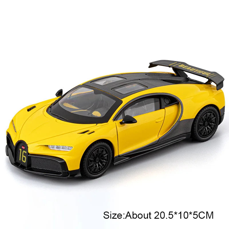 1:24 Chiron Tourbillon Miniature Model Alloy Diecast Car Toy Doors Opened with Sound Light Pull Back Sportscar Festival Surprise