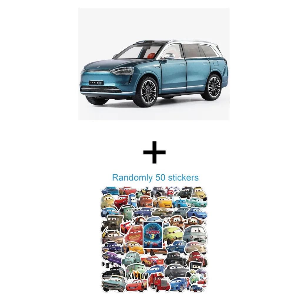 1:24 Sailux AITO M9 Diecast Models Toys Alloy Car Ornament Sound Light Pull Back Doors Opened Miniature Vehices Children's Gifts