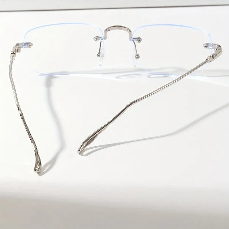 retro metal rimless frame glasses frame men's and women's ultralight anti-blue light flat mirror