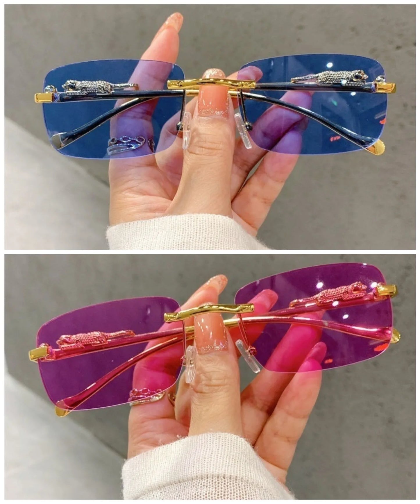 Retro Korean Sunglasses Seaside Cheetah Decorative Frameless Glasses Anti UV400 Gradient Cut Lens Elegant