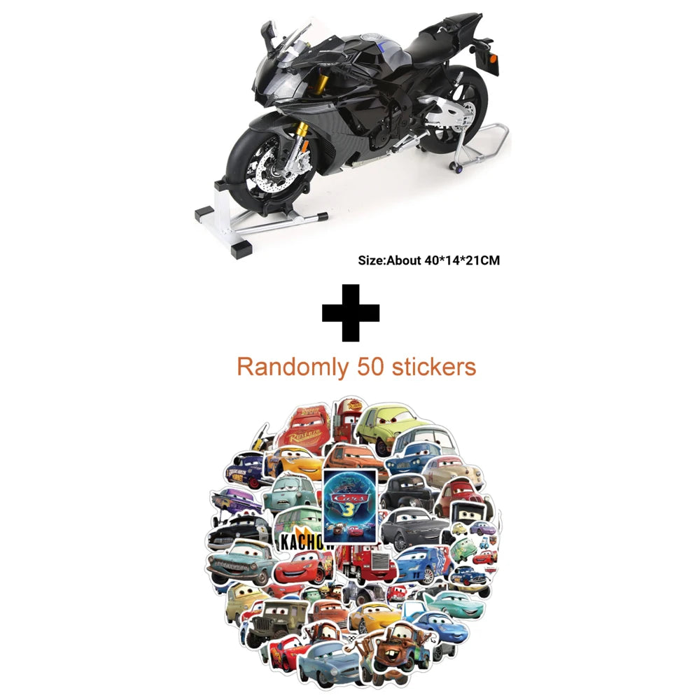 1:6 R1M Alloy Spray Motorcycle Diecast Toy Car Model with Light Wheel Damping Front Wheels Steerable Motorbike Boy Birthday Gift