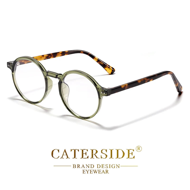 CATERSIDE Retro Men Glasses Round High Quality TR90 Frame Prescription Eyewear Frame Women Zero-Power Lens Computer Glasses