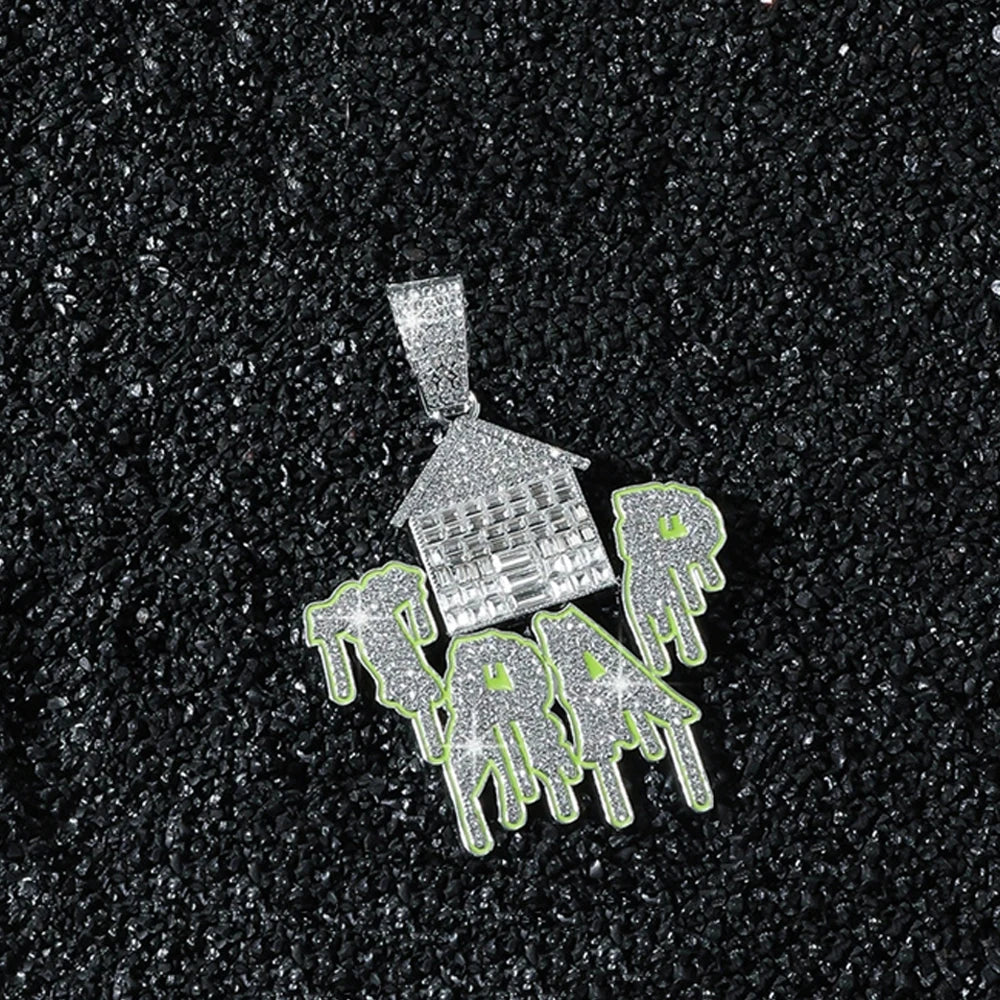 New Men's Exaggerated Trap House Pendant Cuban Necklace Hip Hop Style Iced Out Rhinestone House Letter Necklaces Charm Jewelry