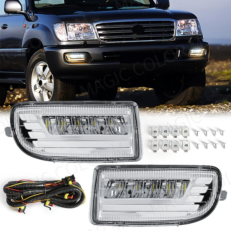 For Toyota Land Cruiser 100 LC100 UZJ100 FZJ10 1998-2008 Car DRL Daytime Driving Light Fog Lamp Turn Signal Driving White Yellow