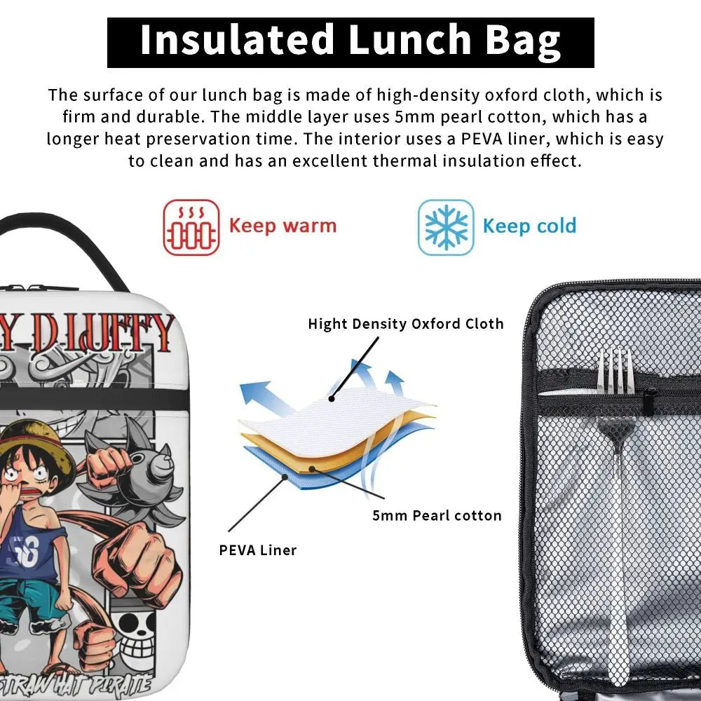 One Piece Monkey D Luffy Anime Insulated Lunch Thermal Bag Work School Bag M16