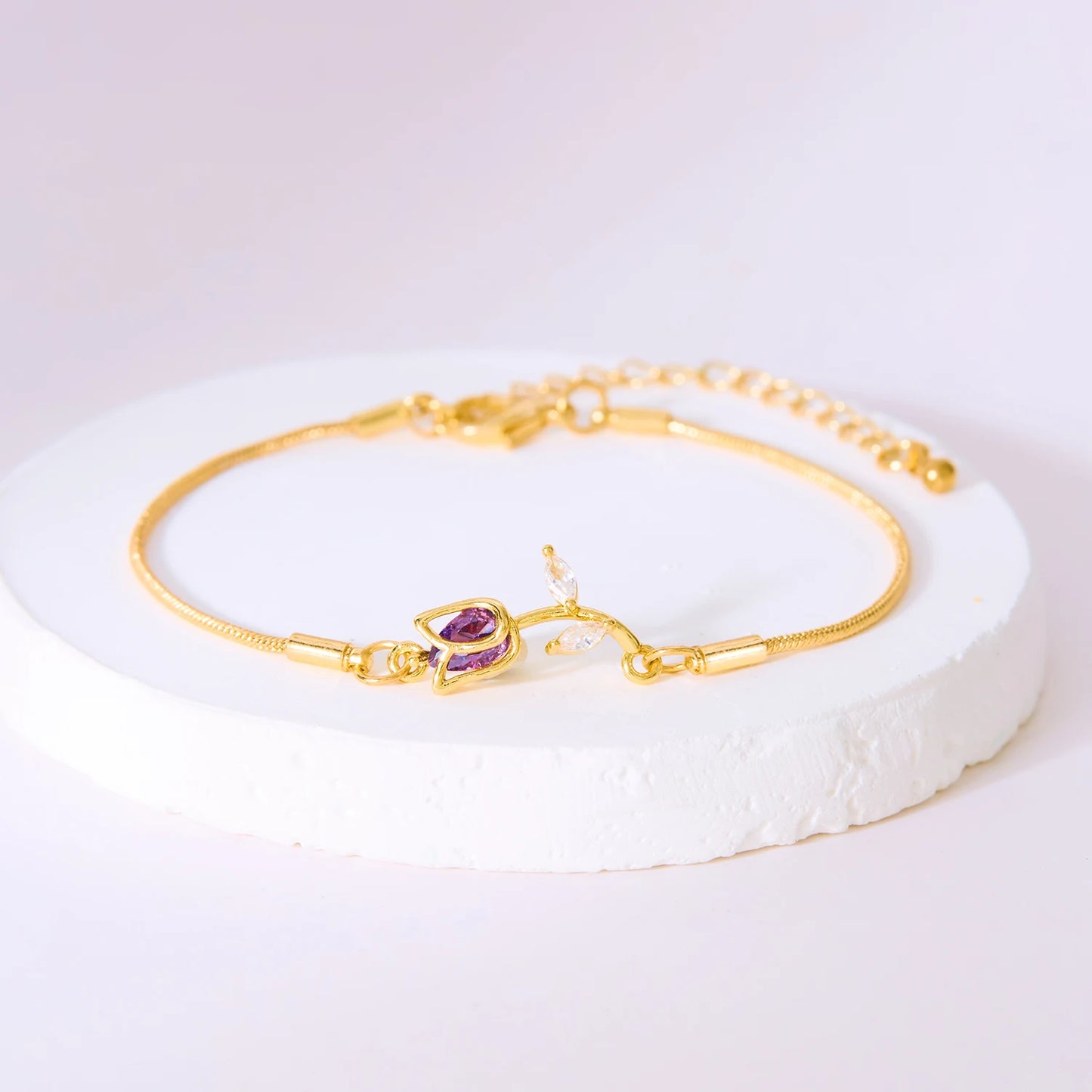 Light Luxury Zircon Tulip Flower Clavicle Chain Necklace for Women Elegant Brass Pendant  Bracelet Fashion Party Jewelry Gift