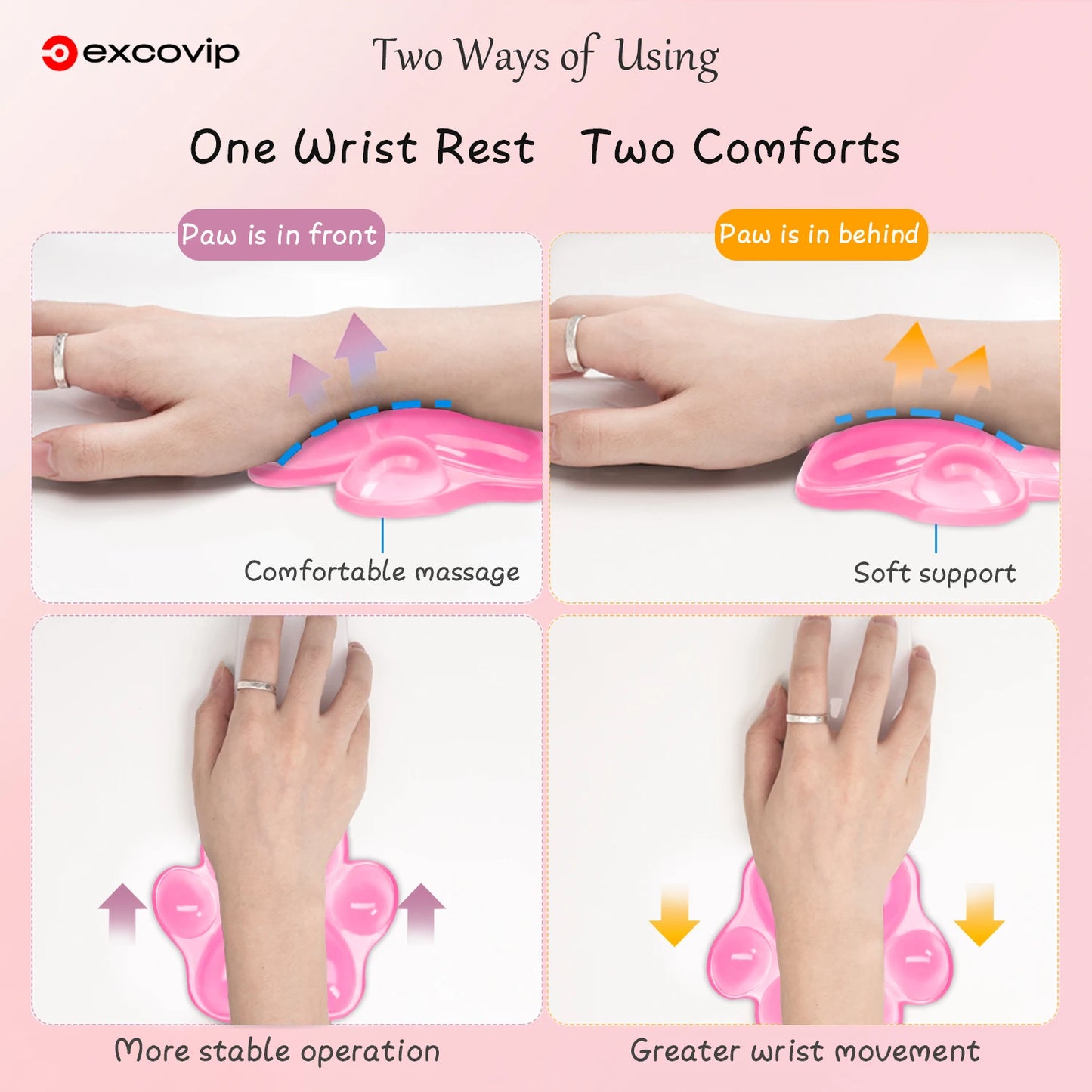 EXCO Ergonomic Silicone Mouse Wrist Rest Support Pad Cat Paw Hand Cushion Soft for Office Computer Laptop Gaming Pain Relief