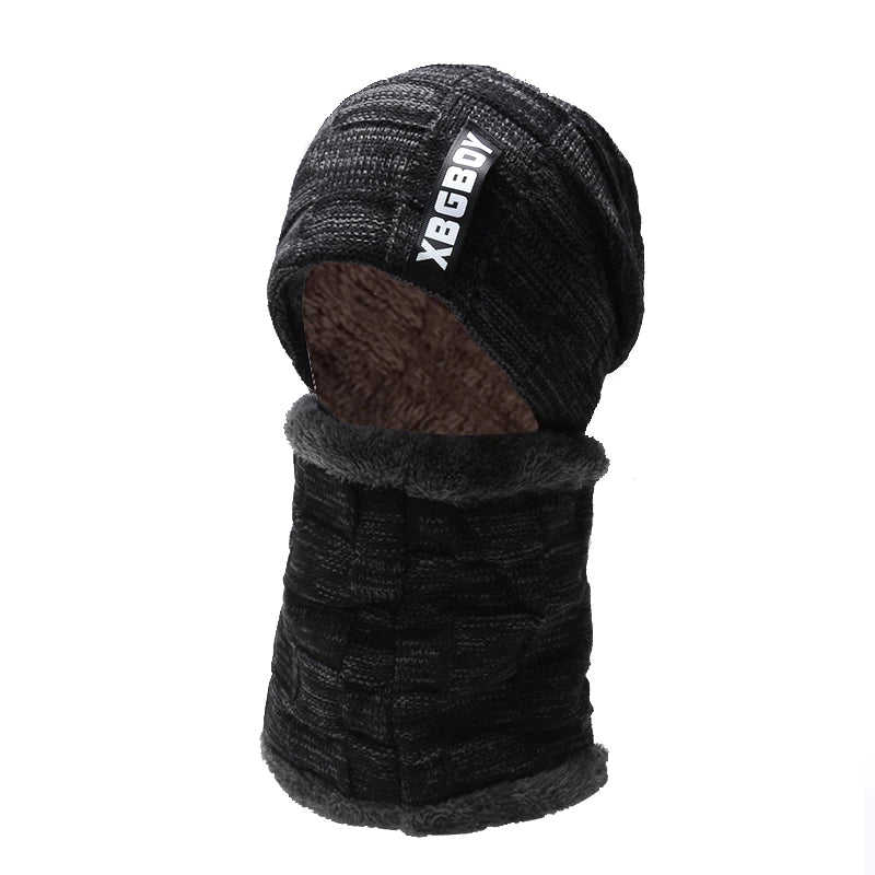 Xinbaoguan 60% Acrylic 9507 Winter Warm Hat with Velvet Hoodie, Neck Set, Thickened Wool Hat, Knitted Hat with Label