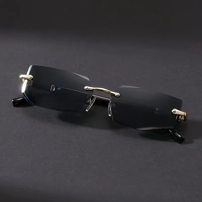1 pair of retro-style square Men's glasses blue lenses frameless design perfect for summer style Vintage-inspired look
