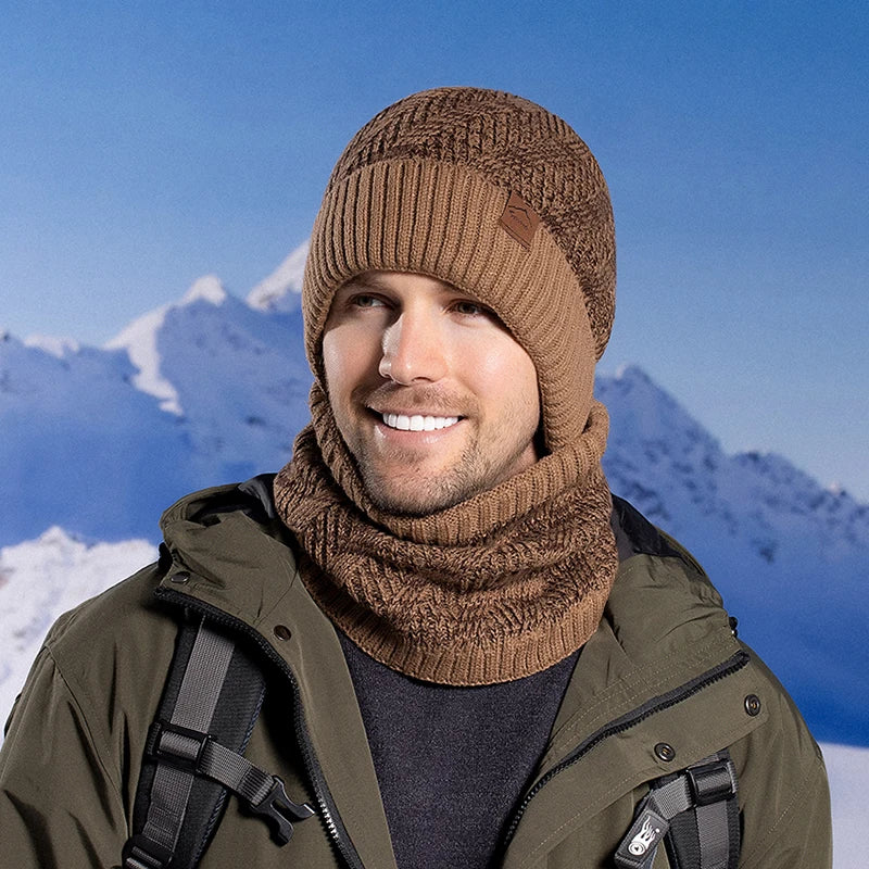 Xinbaoguan 60% acrylic 9610 winter cold resistant and warm knitted hat scarf set with ear protection and plush yarn hat