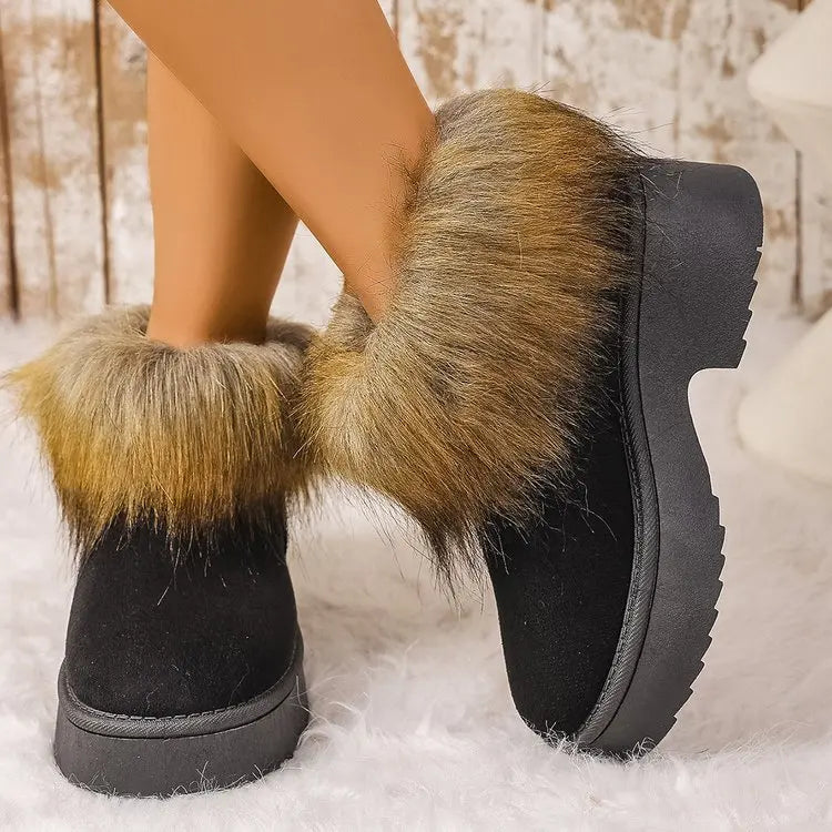 High Heel Platform Snow Boots Women Winter Fashion Gradient Furry Snow Boots Woman Slip On Non Slip Warm Plush Booties Ladies