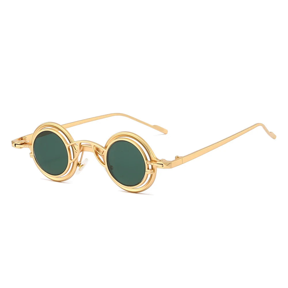 JNPCXI New 2 in 1 Punk Round Men Sunglasses Retro Rivets Women Gold Black Shades UV400 Sun Glasses