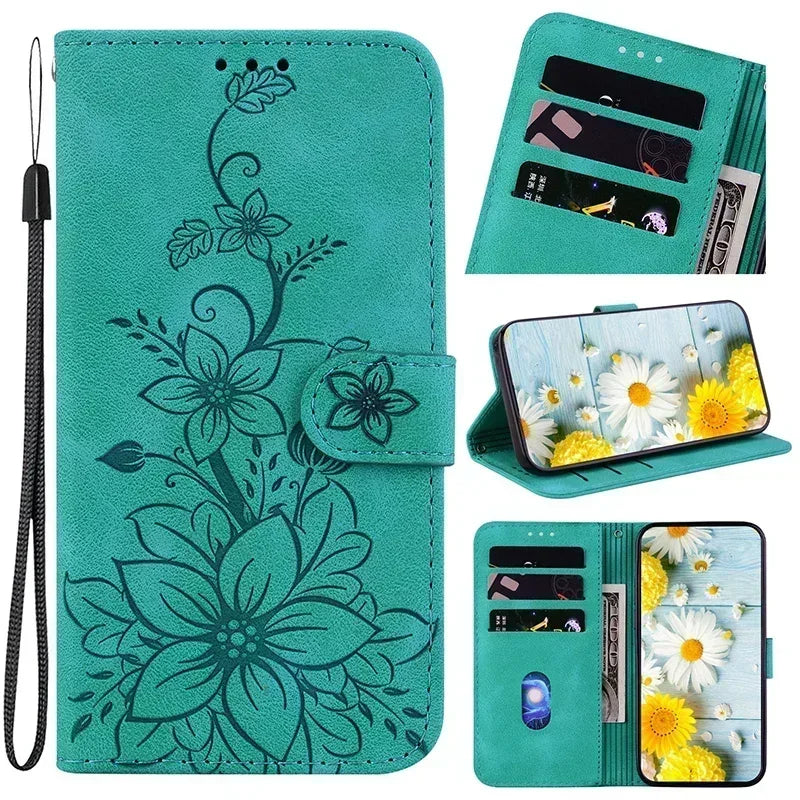 Wallet Flip Cover Flower Case For Redmi 14C Magnetic Leather Phone Cases Lily