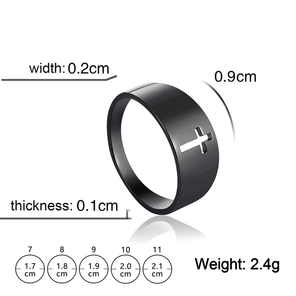 Gothic Cross Couple Ring Black Stainless Steel Silver Color Jesus Cross Ring