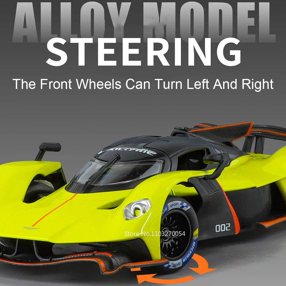 1:24 Valkyrie P1 Alloy Diecast Sports Car Miniature Model Toys Car Four Wheel Suspension Sound Light Pull Back Vehice Boy's Gift