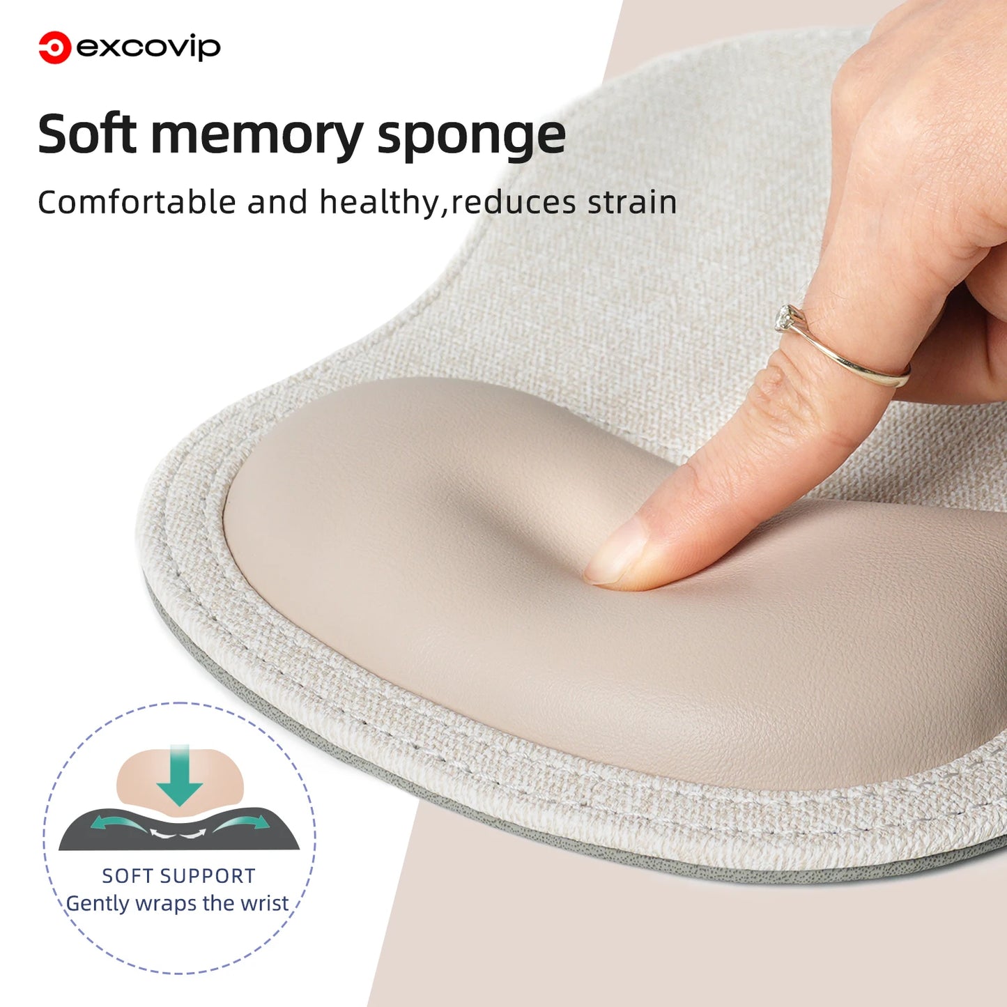 EXCO Memory Foam Wrist Rest Mouse Pad Large Ergonomic Leather Mousepad with Stitched Edge Non-Slip Base for Office Computer