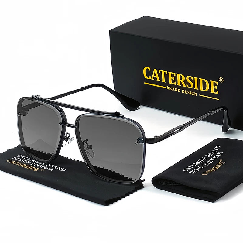 CATERSIDE Retro Metal Large Frame Sunglasses Men Flat Top Double Bridge High-Quality Sun Glasses Women Party Festival Eyewear