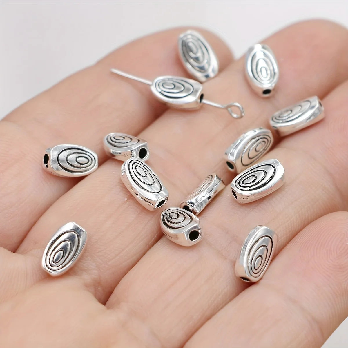 20Pcs Antique Silver Plated Oval Swirl Spacer Beads for Jewelry Making Bracelet Necklace DIY Accessories