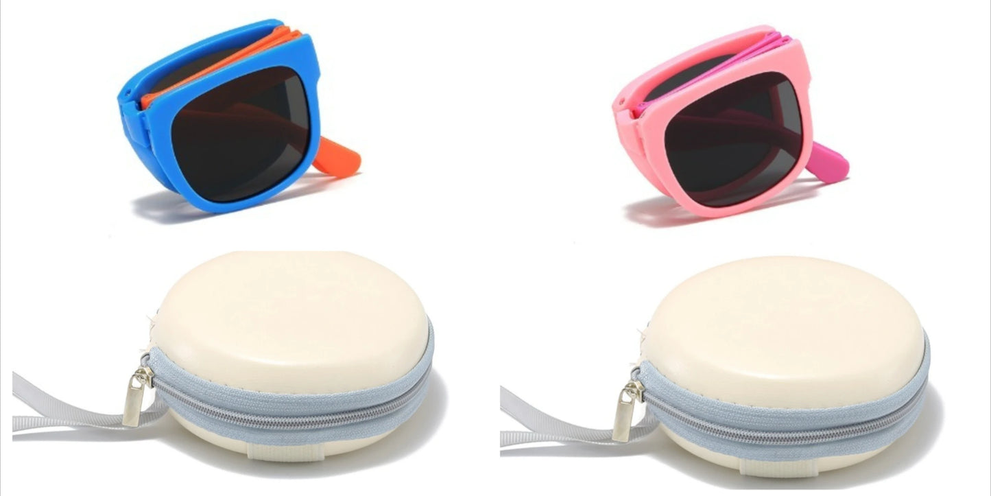 2PCS Candy Color  Sunglasses for Kids Folding Large Frame Sunglasses Children's Folding Glasses with Case