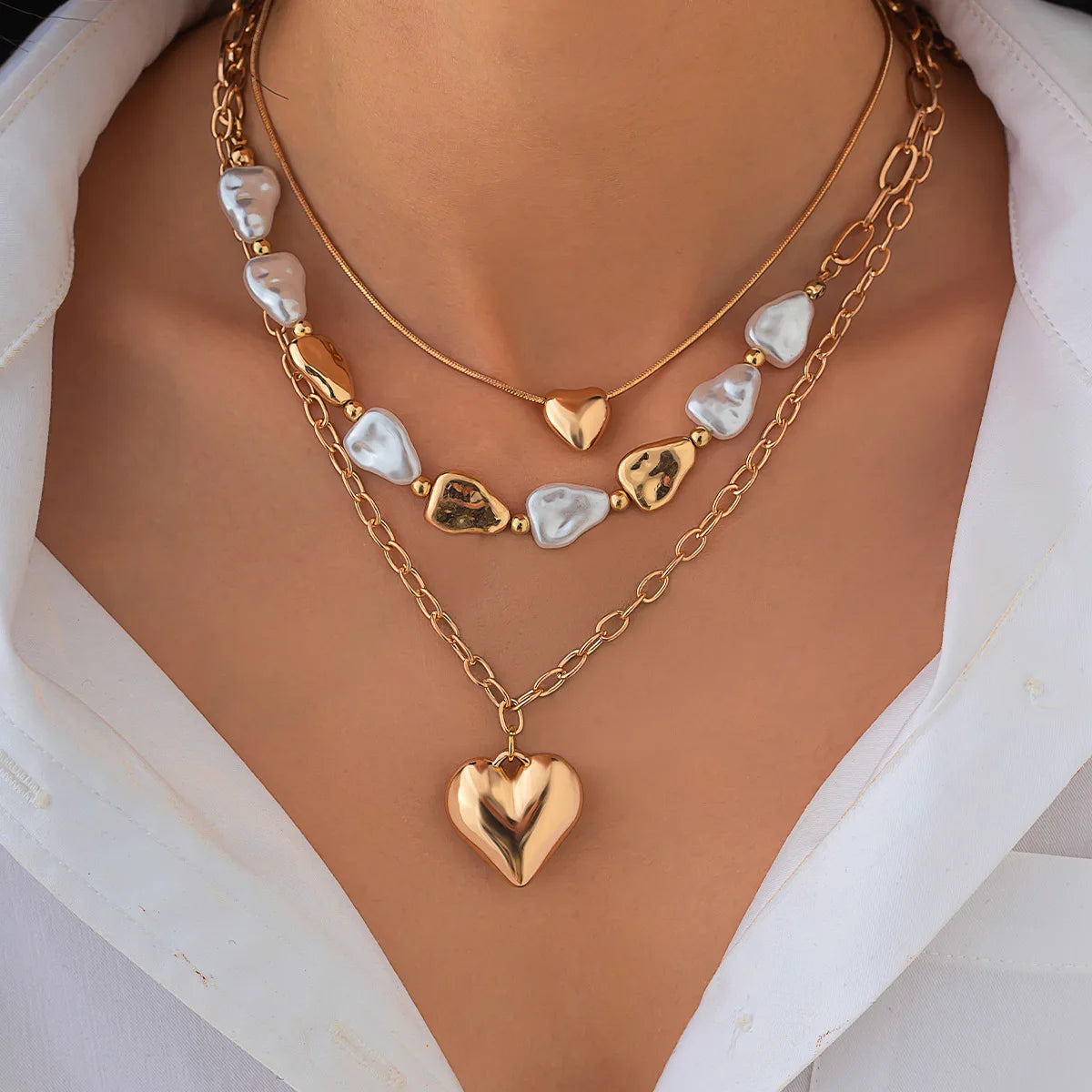 Vintage Imitation Pearl Shell Starfish Pendant Necklace for Women Fashion Multilayer Clavicle Chain Necklace Party Jewelry Gift