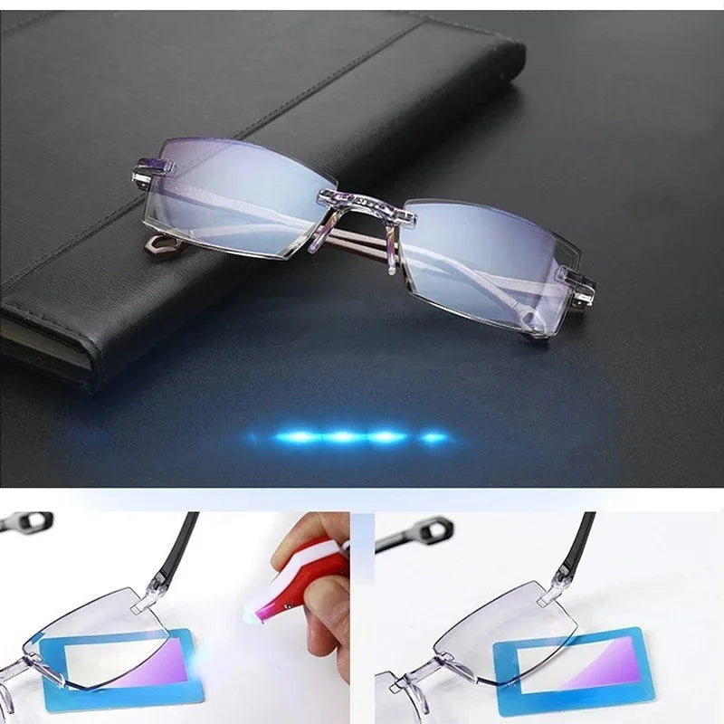 2-piece Frameless Bifocal Reading Glasses, PC Lens and Frame, Bifocal+1.0 To+4.0- Stylish and Comfortable, Rectangular
