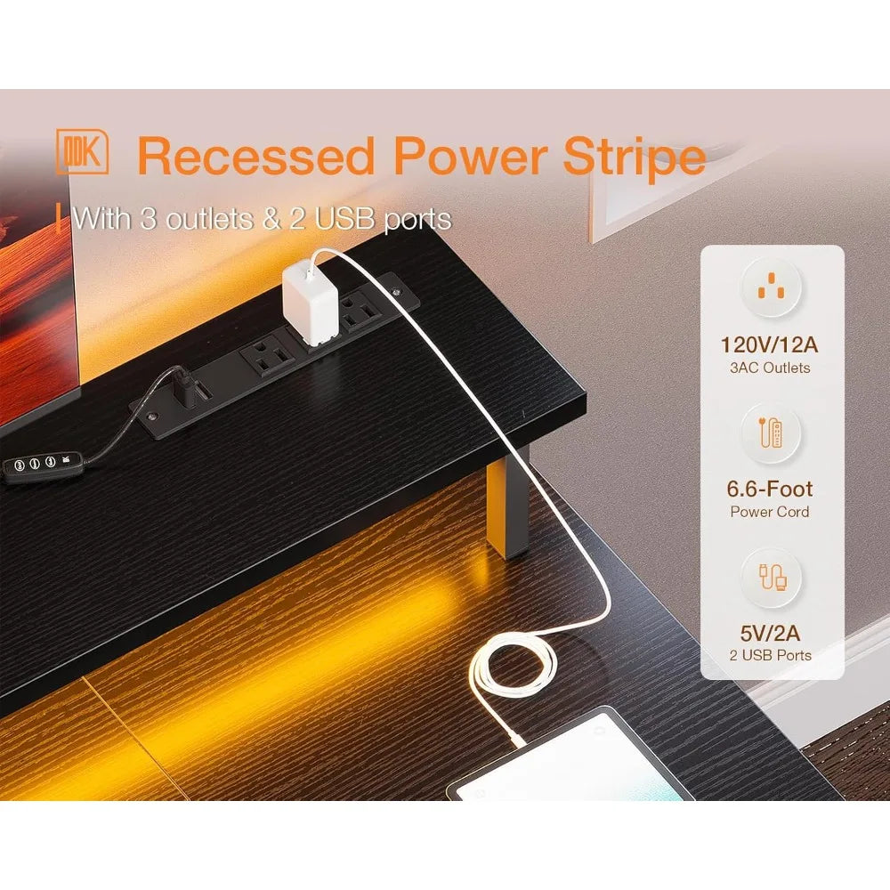 48 " Gaming Desk w/ LED Lights & Power Outlets, Computer Desk w/ Monitor Stand