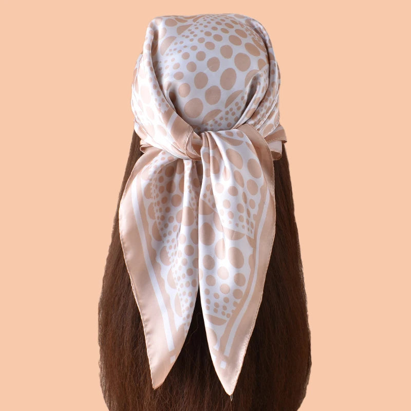 1pc Geometric Spiral Polka Dot Print Satin Square Scarf Women's Spring Fashion Hair Accessory Can Be Used as Belt Bag Decor Silk
