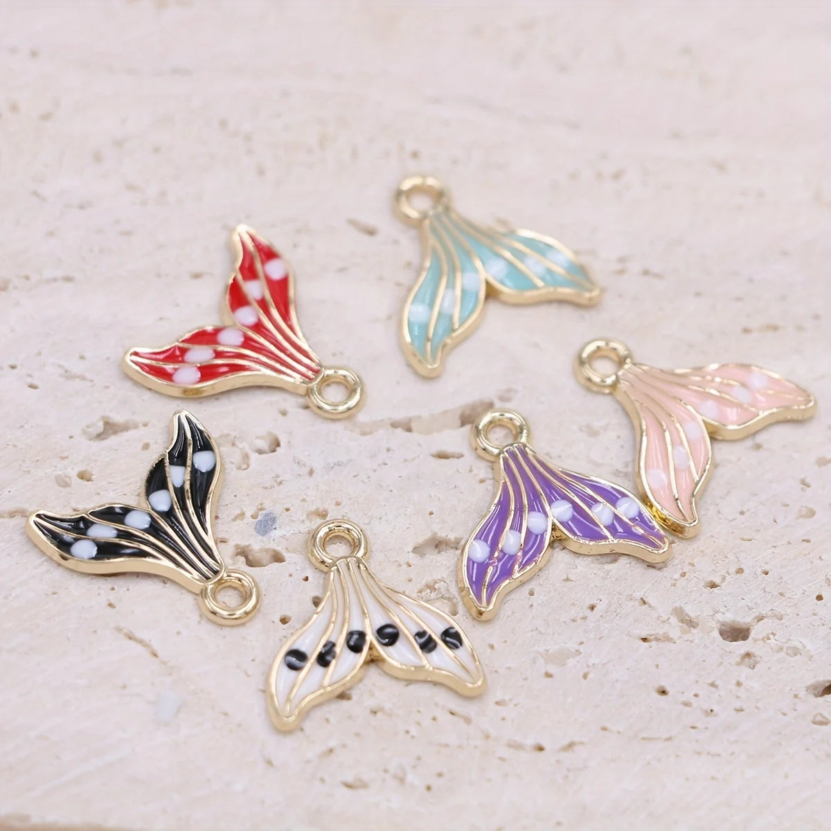 6Pcs Mix Lot Gold Plated Enamel Mermaid Tail Charm for Jewelry Making DIY Necklace Earrings Bracelet