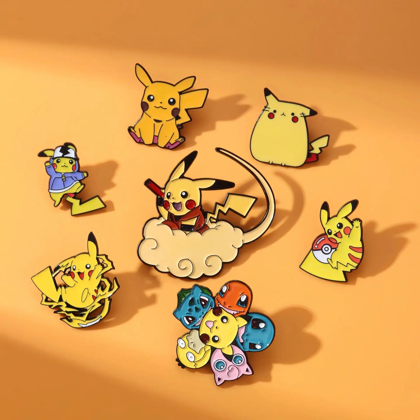 7Pcs Pokemon Pikachu Cloud Enamel Pin Brooches for Women Cartoon Badge on Backpack Hat Decoration Accessories Anime Jewelry Gift