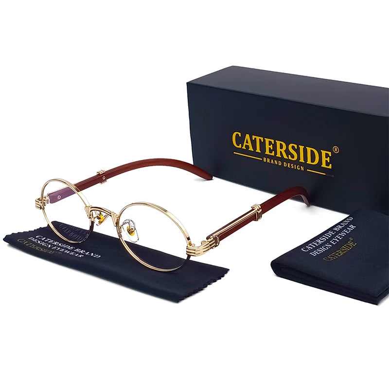 CATERSIDE 2022 Luxury Brand Designer Glasses Man Retro Classic Round Oval Sunglasses Men Fashion Popular Travel Wooden Shades