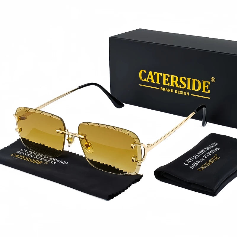 CATERSIDE Rimless Square Sunglasses Men Cupronickel Fashion Punk Gradient Sun Glasses Vintage Trendy Small Frame Eyewear UV400