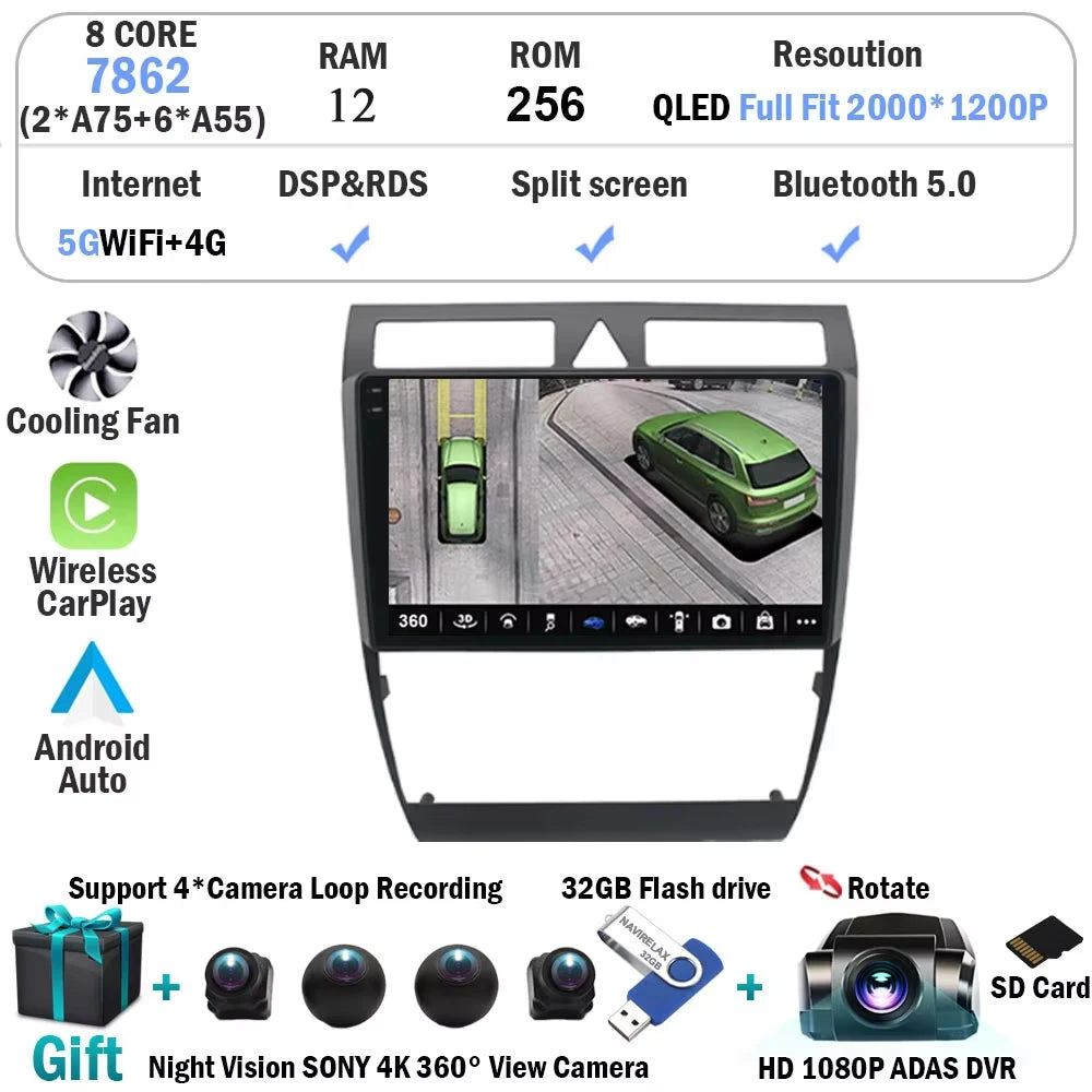 Android 15 Car Autoradio Multimedia Video Player for Audi A6 C5 1997-2006 S6 RS6 GPS Stereo Audio Wireless Carplay Head Unit