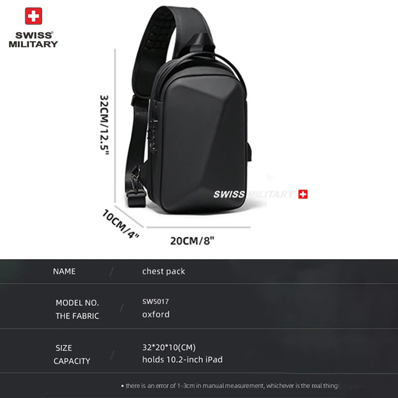 SWISS Fashion Multifunction Bag Men’s Anti-Theft Waterproof Shoulder Business Bag