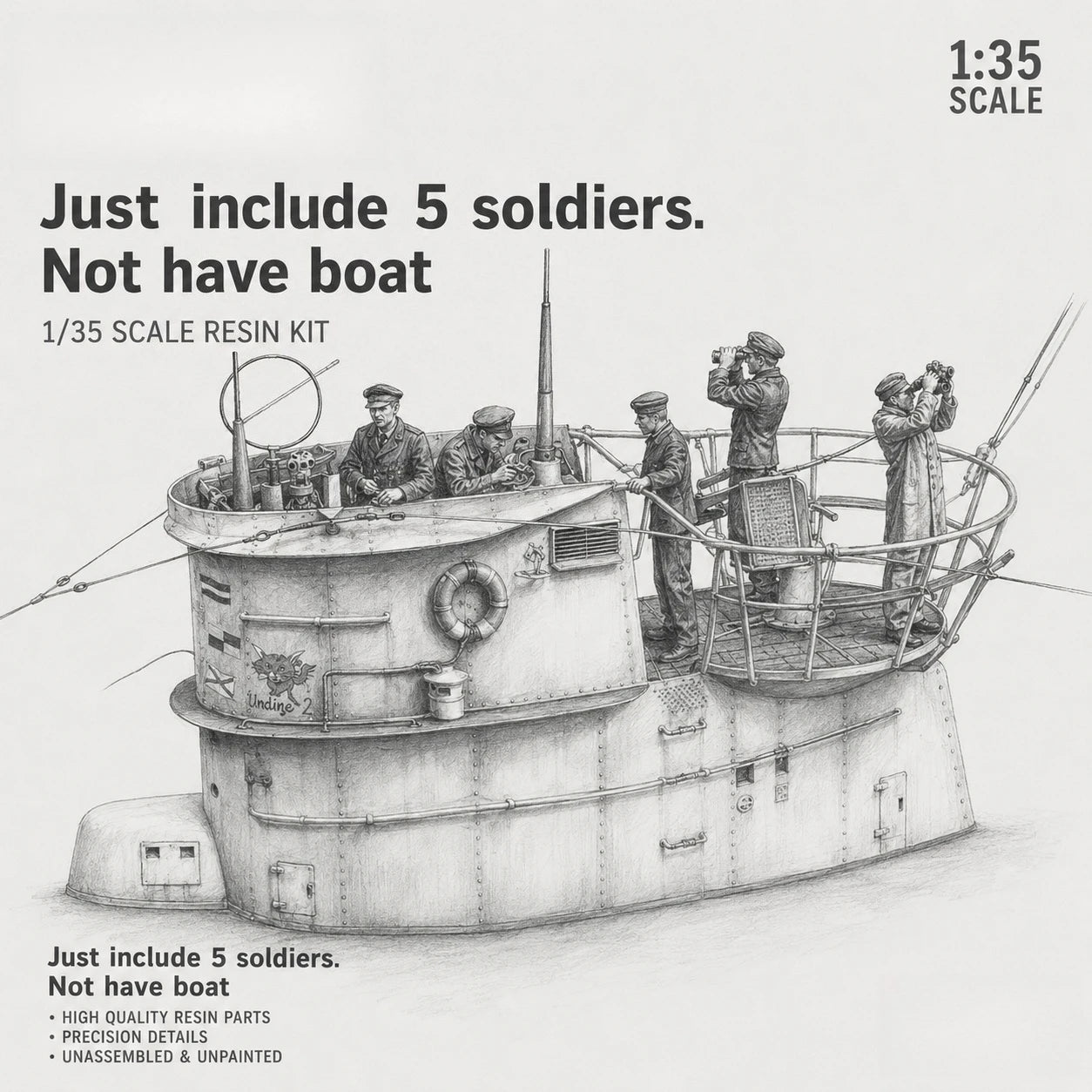 1: 35 Resin Model Kit Ship Observation Deck Soldier 5 Characters Grey Model Scene Layout Toy Model