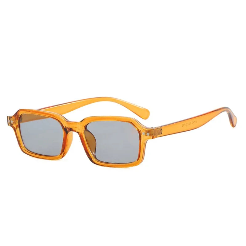 JNPCXI Retro Small Rectangle Sunglasses Women Fashion Jelly Tea Shades UV400 Men Trending Rivets Punk Sun Glasses
