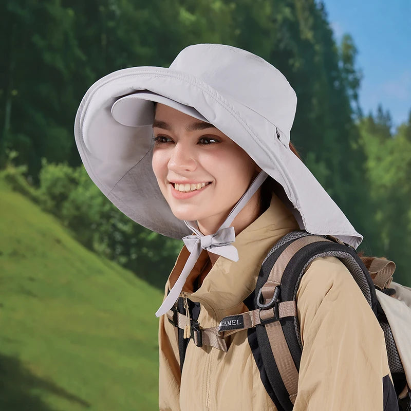 8921Springsummer outdoor double large roof sunscreen hat Korean fashion shawl visor children's quick-drying waterproof fisherma