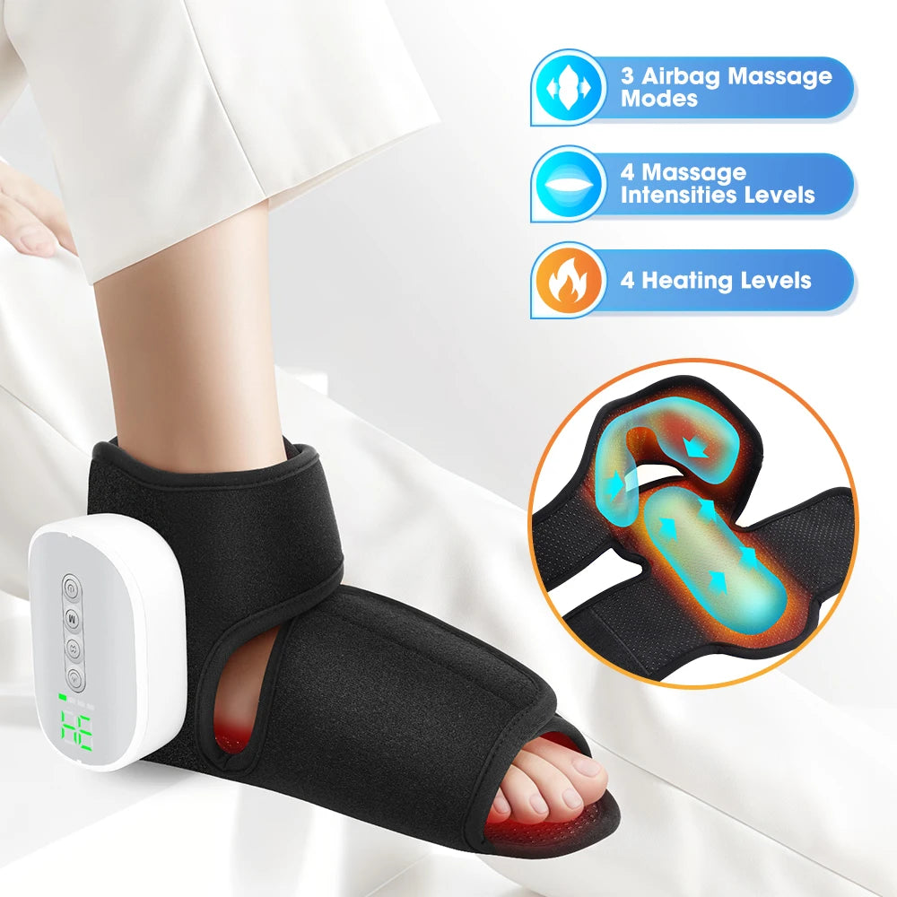 1Pair Air Compression Portable Ankle Foot Massager 4 Heating 3 Mode Airbag Soothing Kneading Lifting Foot Ankle Massage Device