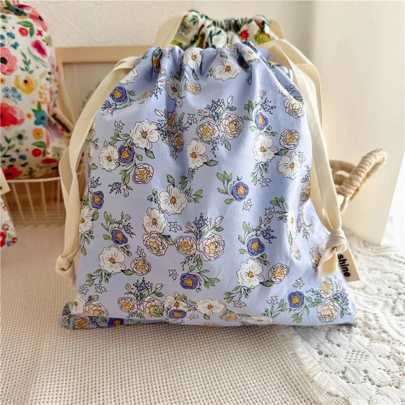 Portable Organizer for Underwear Socks Bra Cotton Makeup Bag Travel Drawstring Bags Ins Flower Print Clothes Cosmetic Bags 2026