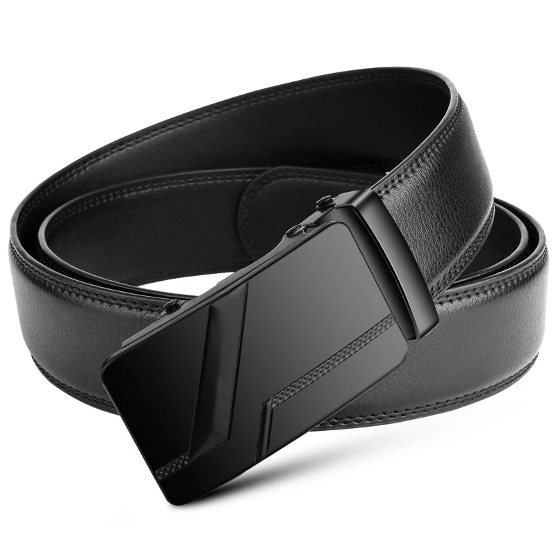 Men's Belt Fashion Luxury Alloy Automatic Buckle Black PU Leather Black Belts