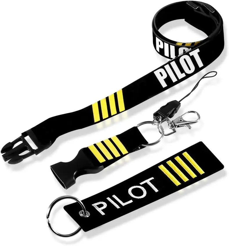 Pilot Lanyard 4 Stripes for Keys with Detachable Safety Buckle Traveler Pilot Keychain Baggage Tag set