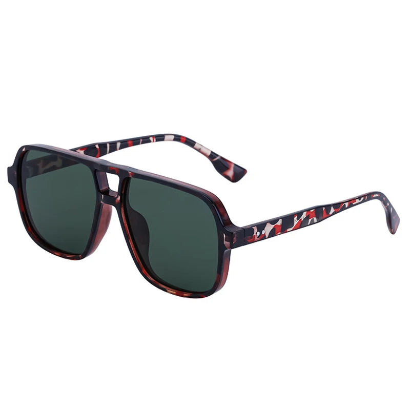 JNPCXI Retro Double Bridges Square Women Gradient Green Pink Sunglasses Shades UV400 Fashion Rivets Decoration Men Sun Glasses