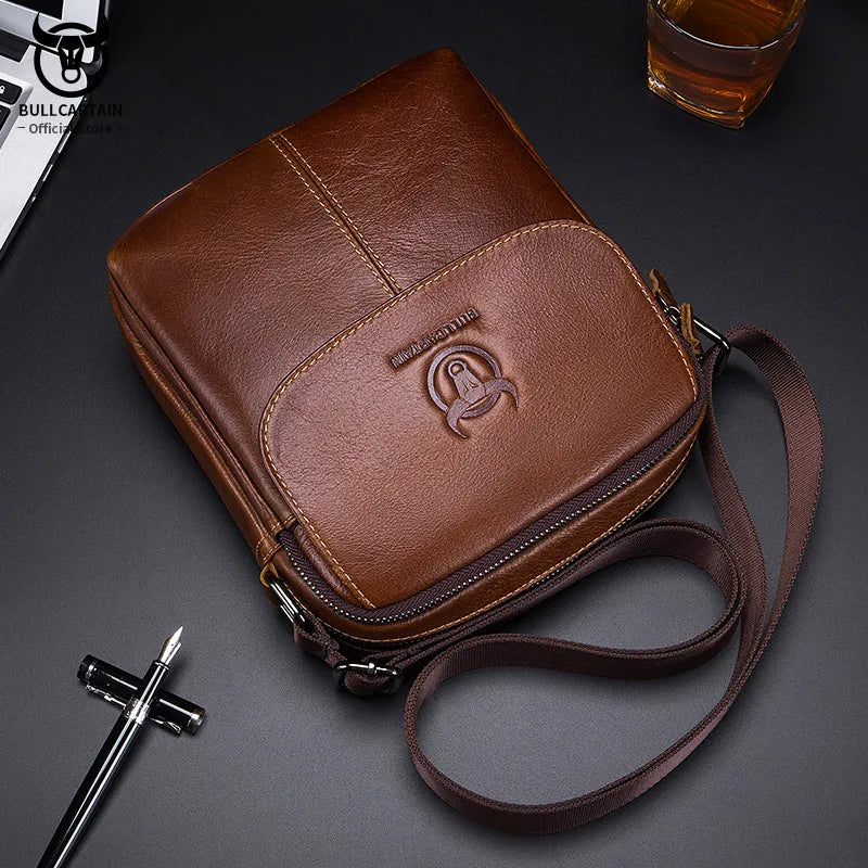 BULLCAPTAIN Leather Men's Messenger Bag Business Shoulder Bags Suitable For 7.9 Inch Ipad Mini High Quality Male Crossbody Bages