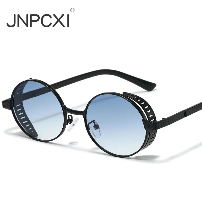 JNPCXI New Small Punk Metal Oval Sunglasses Women Fashion Gradient Shades UV400 Men Trending Punk Clear Lens Frame