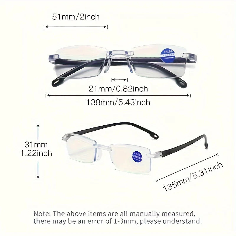 8 Pack Men's Clear and Transparent Lens Reading Glasses Lightweight Edge Cut Far Sighted Glasses Soft and Elastic Mirror Legs
