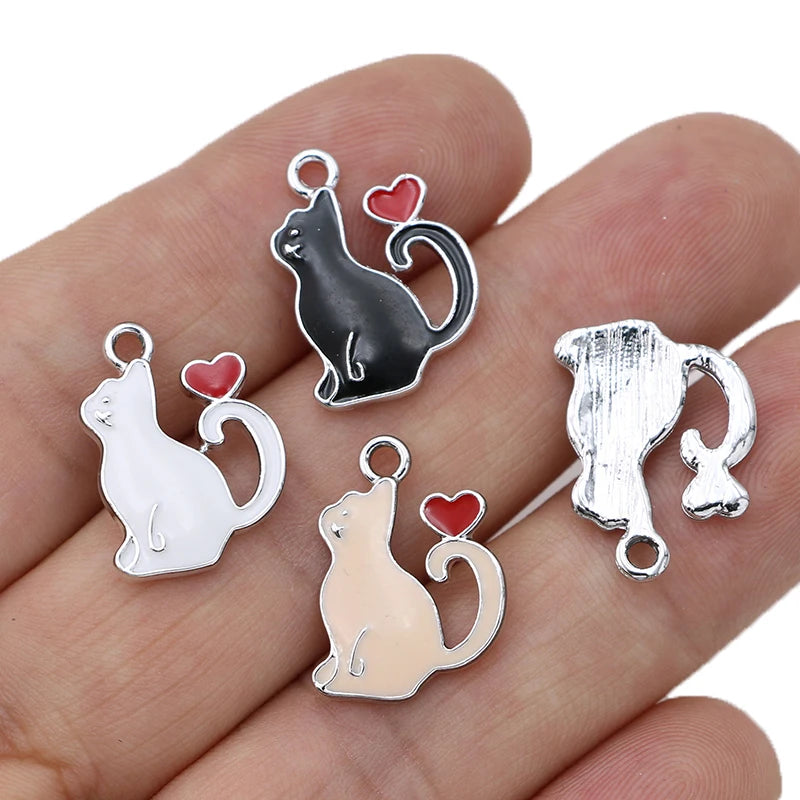 10Pcs Gold Plated Pink Enamel Cat Charms Pendant Jewelry Making Earrings Bracelet Necklace Accessories DIY Craft 20x16mm